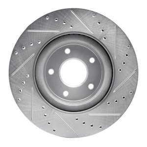 Infiniti Q50 Brake Rotor (1) - Front Left - R1 Concepts - Drilled & Slotted - Silver - `13-`25